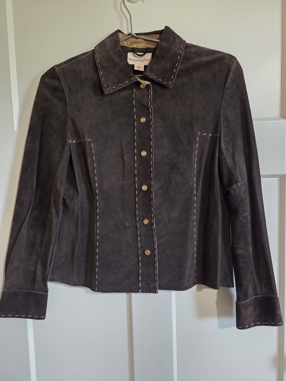 Monterey Bay Dark Brown Suede Leather Button-Front Jacket